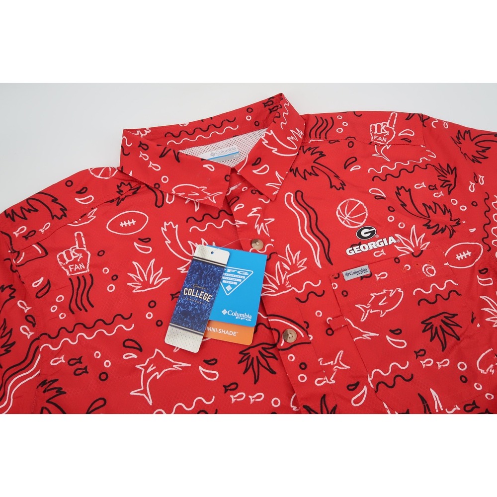 Columbia Mens Large Super Slack Tide‎ Hawaiian Golf Shirt UGA Georgia Bulldogs